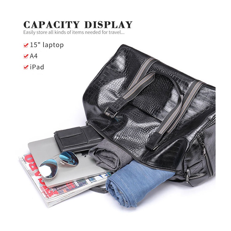 Túi trống da bò dập vân cá sấu cao cấp BHM4009 Có ngăn để giày, ngăn để đồ ướt riêng