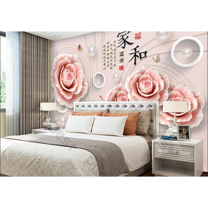 Tranh dán tường Hoa mẫu đơn phong phú hiện đại, tranh dán tường 3d hiện đại MS1175494