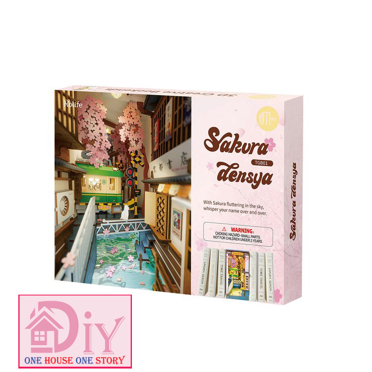 [Công tắc cảm ứng] Mô hình Book nook tự lắp ráp bằng gỗ 3D Rolife Sakura Densya TGB01- Quà tặng sinh nhật giáng sinh