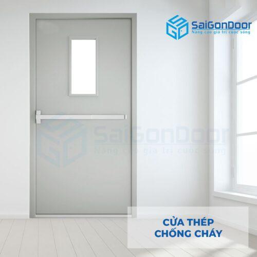 1M Cửa Thép Chống Cháy TCC Cua thep chong chay 1 canh o kinh thanh thoat hiem