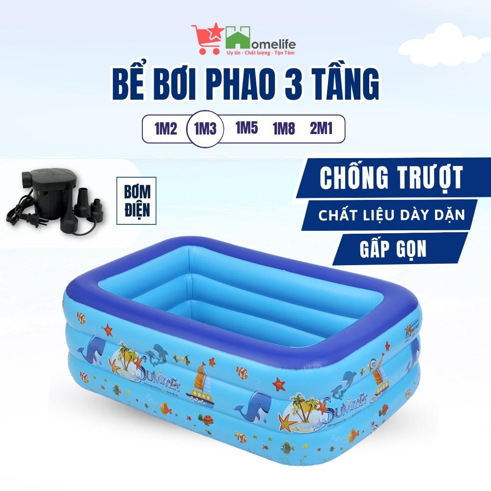 Bể Bơi Phao, Bể Bơi Cho Bé 2 Tầng 3 Tầng Dày Dặn Kèm Bơm Điện, Đáy 2 Lớp Chống Trượt An Toàn Cho Bé Chơi Tại Nhà Mùa Hè