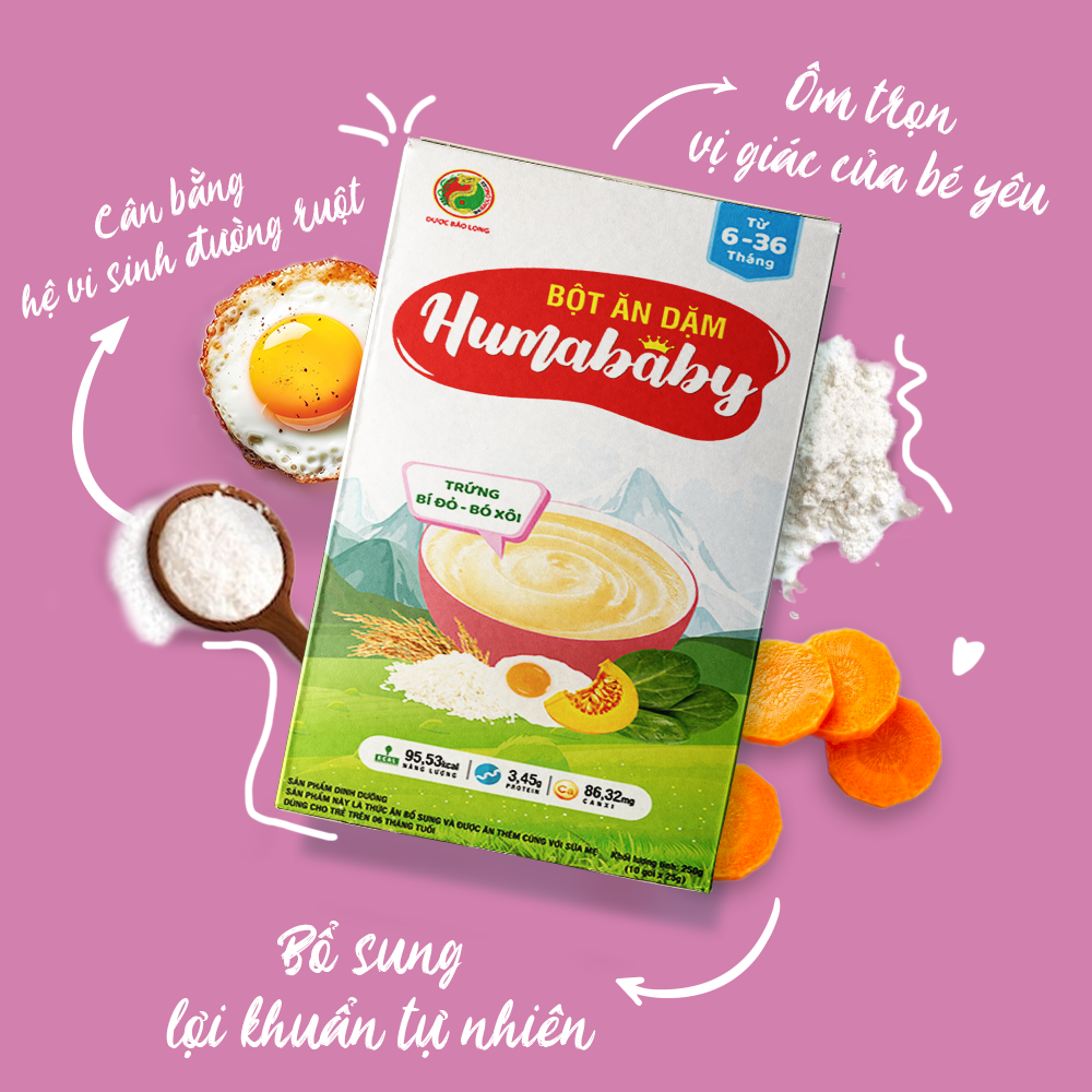 Bột Ăn Dặm Humababy Vị Trứng Bí Đỏ - Bó Xôi - Hộp 10 Gói x 25g
