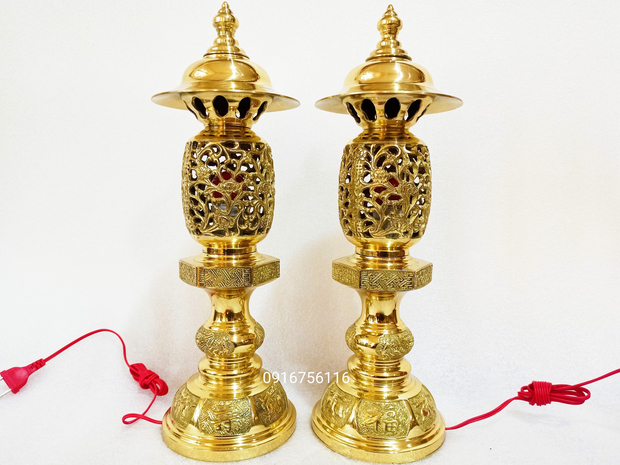 Đèn thờ đồng vàng cỡ đại, đèn thờ điện cỡ lớn, đèn thờ gia tiên cỡ đại- Đồ đồng Nguyệt Ánh