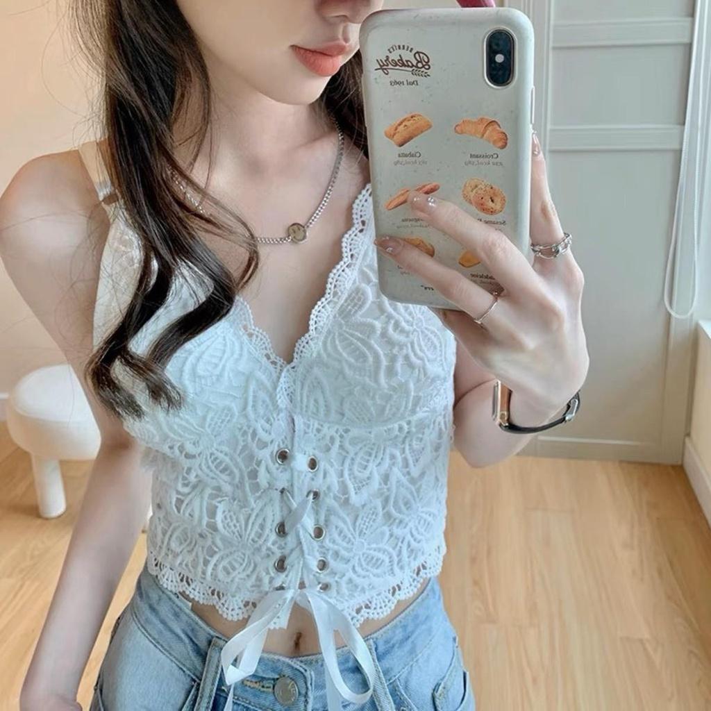 Áo croptop ren kiểu bra PINKSTORE29 phối dây buộc phong cách gợi cảm A5645