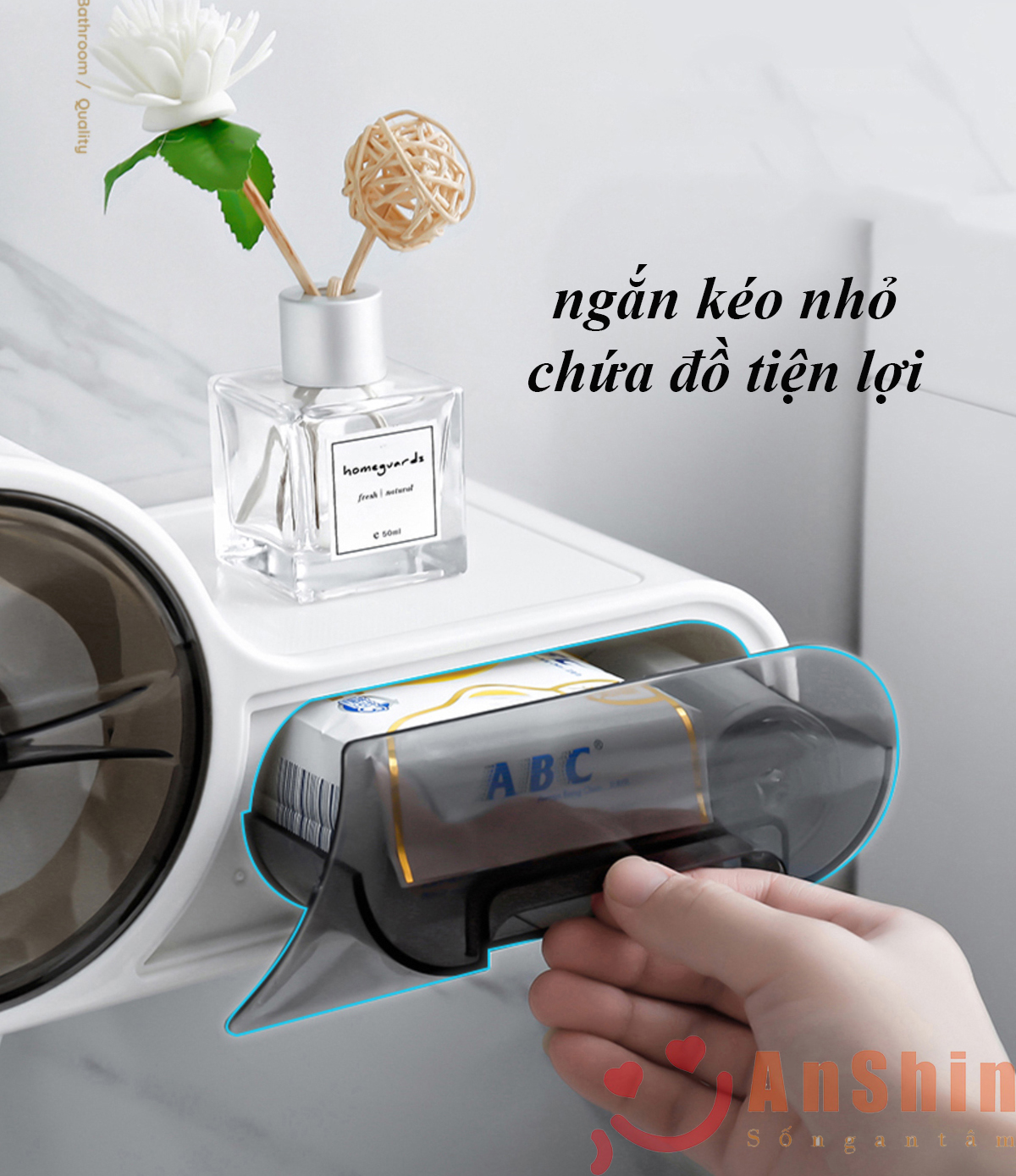 Hộp đựng giấy vệ sinh 2 ngăn dán tường - nhựa ABS cao cấp hình chìa khóa sang trọng