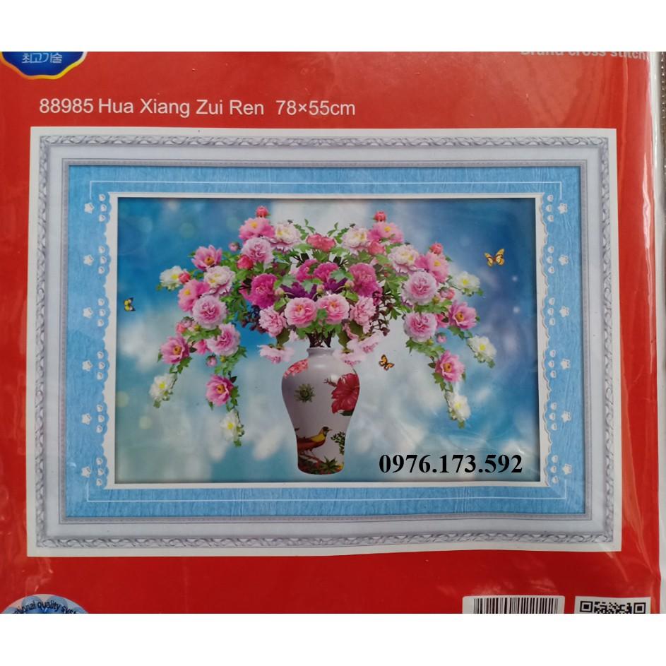 Tranh thêu chữ thập Bình Hoa Hồng I 78x55cm I 88985