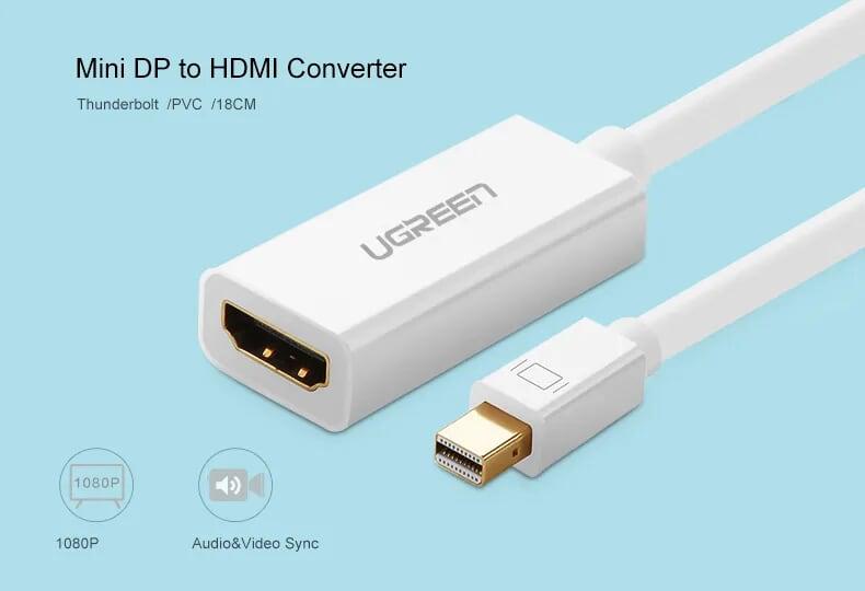 Ugreen UG40361MD112TK 25CM màu Trắng Cáp chuyển đổi Mini DP sang HDMI hỗ trợ phân giải 4K x 2K - HÀNG CHÍNH HÃNG