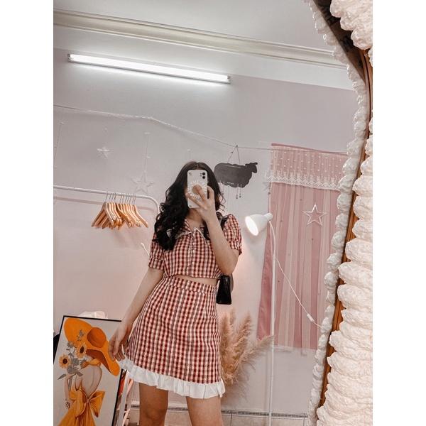 Set váy croptop kẻ ca ro xinh sắn có lót trong váy(hàng sẵn