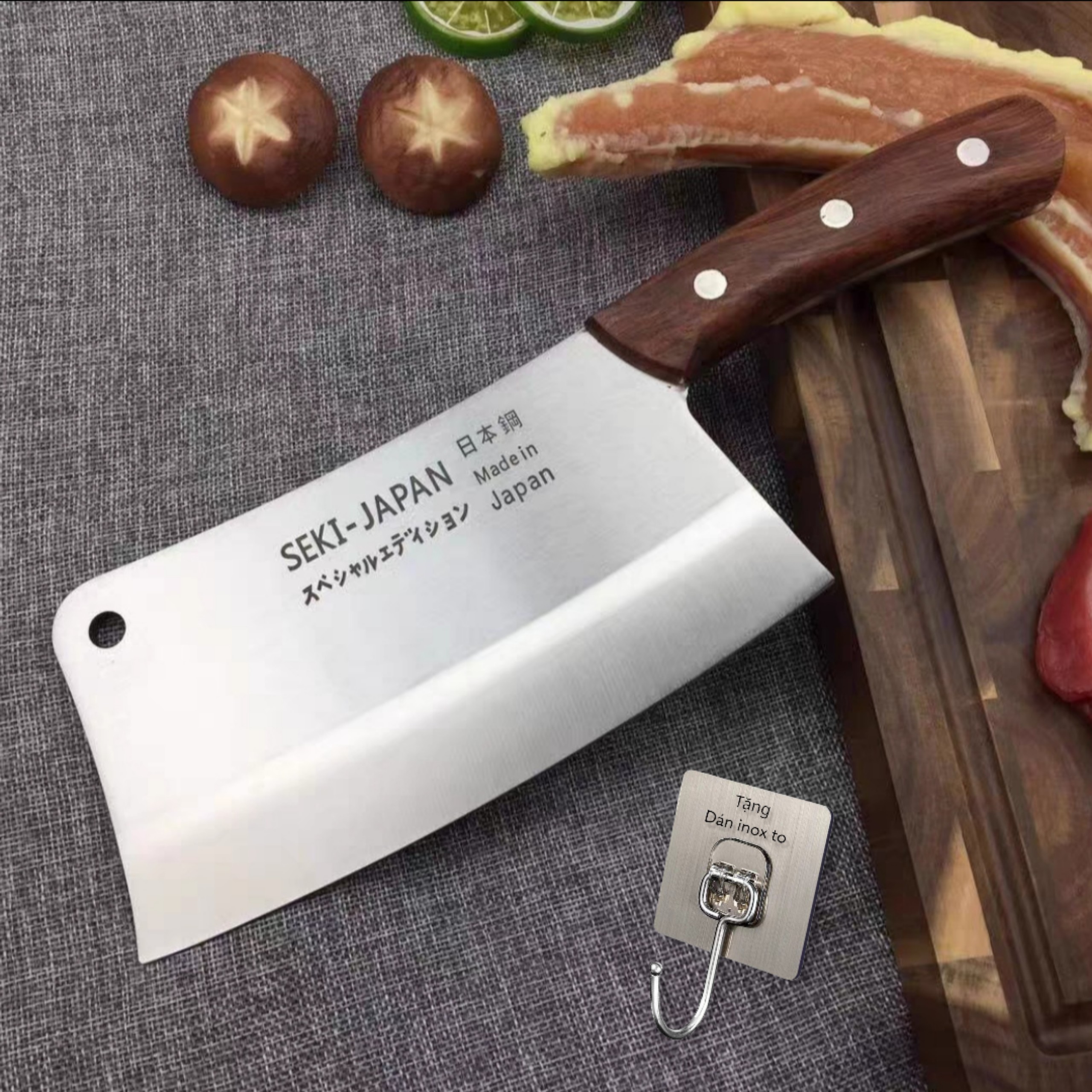 Dao chặt xương ống SEEKII - XỊN cao cấp NHẬT BẢN CHỮ KHẮC BẰNG LADE CHỮ CHÌM bằng thép trắng đúc nguyên khối chống gỉ