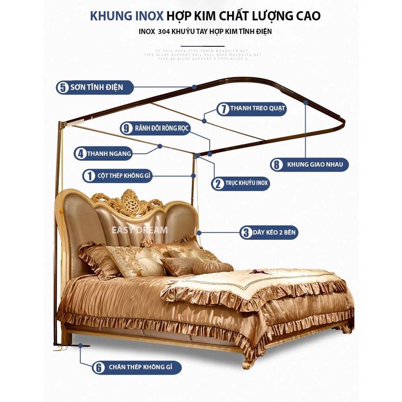 Màn khung ròng rọc kéo dây không khoan tường cao cấp EASY DREAM - Mùng ngủ chống muỗi màn cưới công chúa