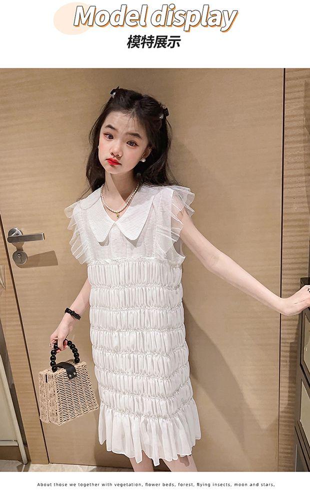 CHENGRUI Cô gái mùa hè chiffon rắn màu đầm 2023 trung bình trẻ em phong cách phương Tây thời trang mùa hè váy công chúa thời trang trẻ em