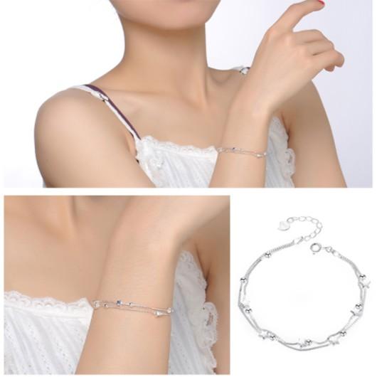 Siêu phẩm Vòng tay nữ bạc Ý s925 hai lớp ngôi sao S0074 - AROCH Jewelry