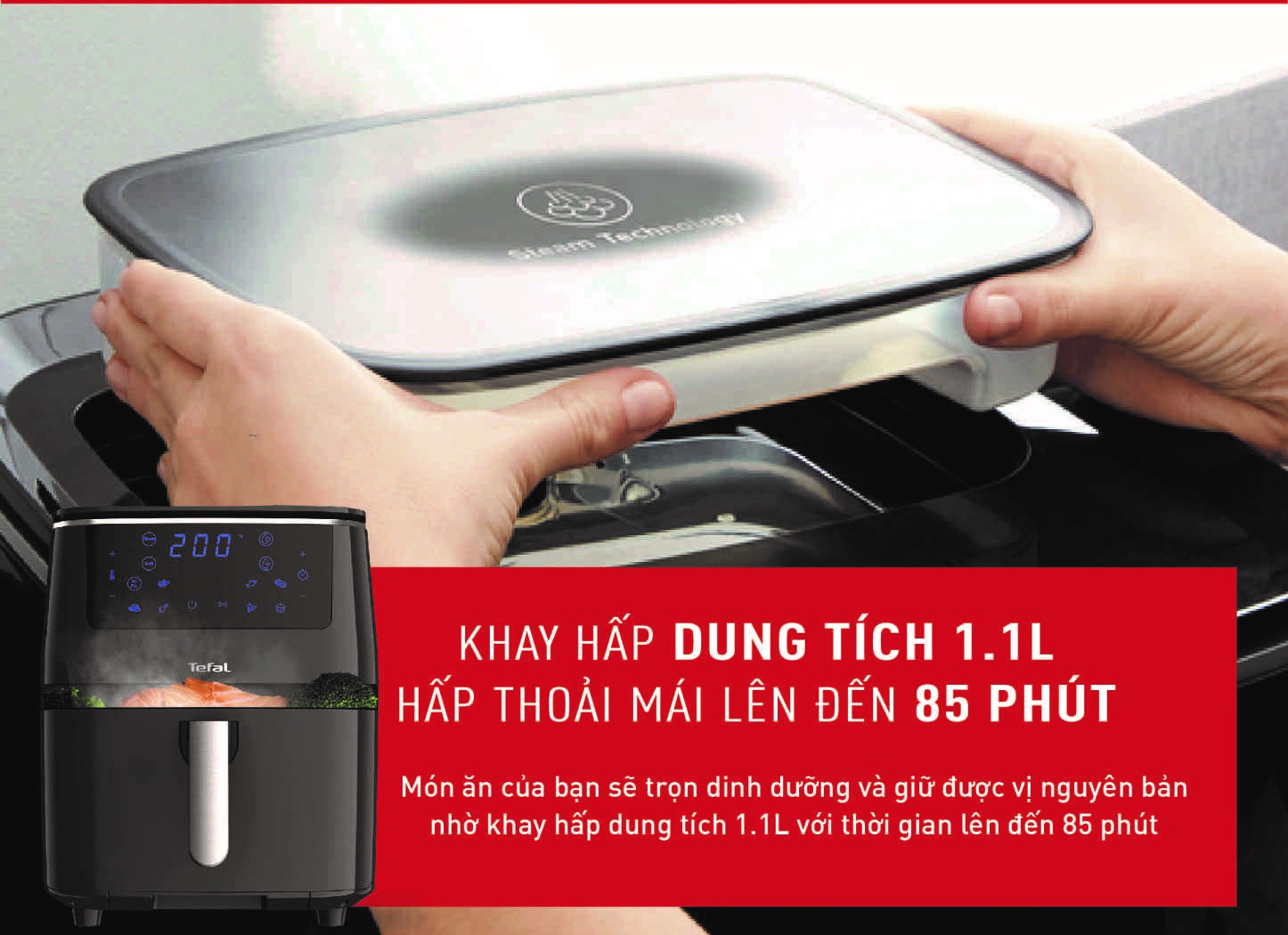 Combo Nồi chiên nướng và hấp 3 trong 1 FW201815 &amp; Chảo chiên chống dính đáy từ Tefal So Chef G1350496 24cm - Hàng chính hãng