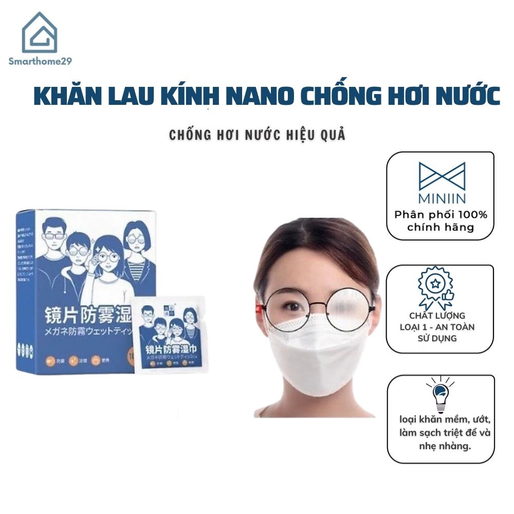 Khăn Lau Kính Nano Hộp 100 Miếng Khăn Giấy Chống Bám Hơi Nước, Chống Mờ Sương, Mồ Hôi, Chống Nhờn - Hàng Loại 1 - Chính Hãng MINIIN