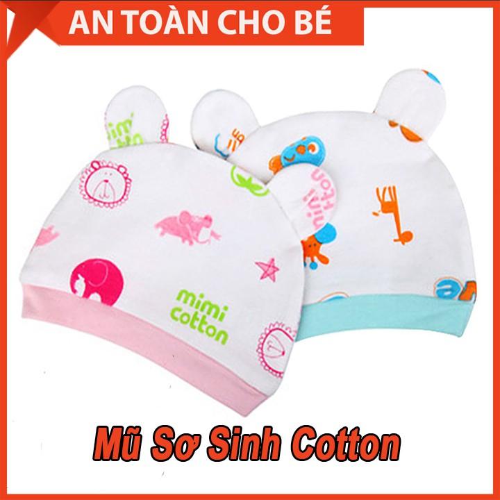 Mũ Sơ Sinh Cotton Có Tai Loại Chụp Đầu Dày Dặn An Toàn Cho Bé