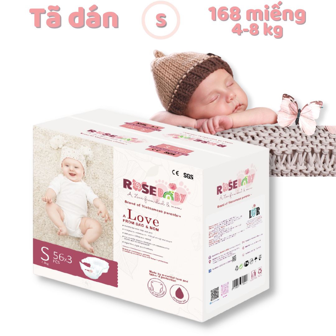 Thùng Bỉm Dán Rose Baby Size S56 (168 miếng)