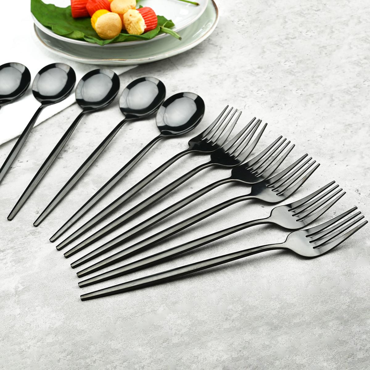24Pcs Đen Vàng Bộ Dao Kéo Inox Chén Ăn Bộ Nhiều Màu Sắc Dao Nĩa Thìa Cà Phê Bộ Đồ Ăn Nhà Bếp Ăn Tối Kiềng Bạc