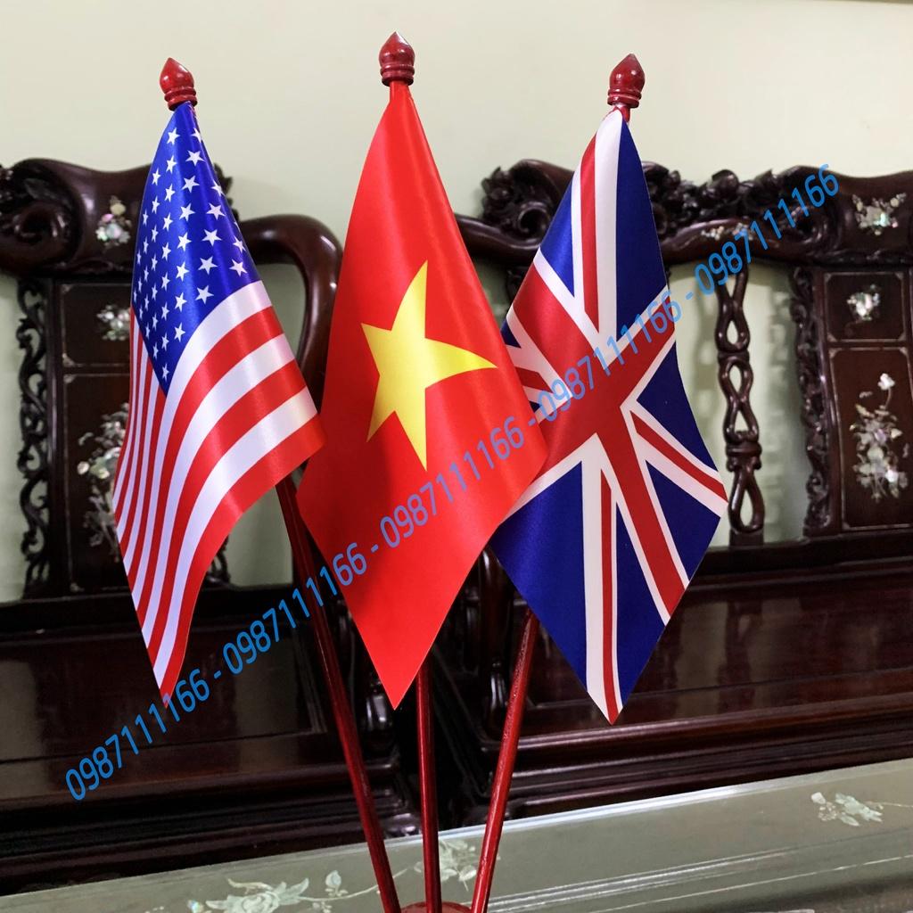 Cờ Để Bàn Gỗ 3 nước Việt Nam - Mỹ - Anh