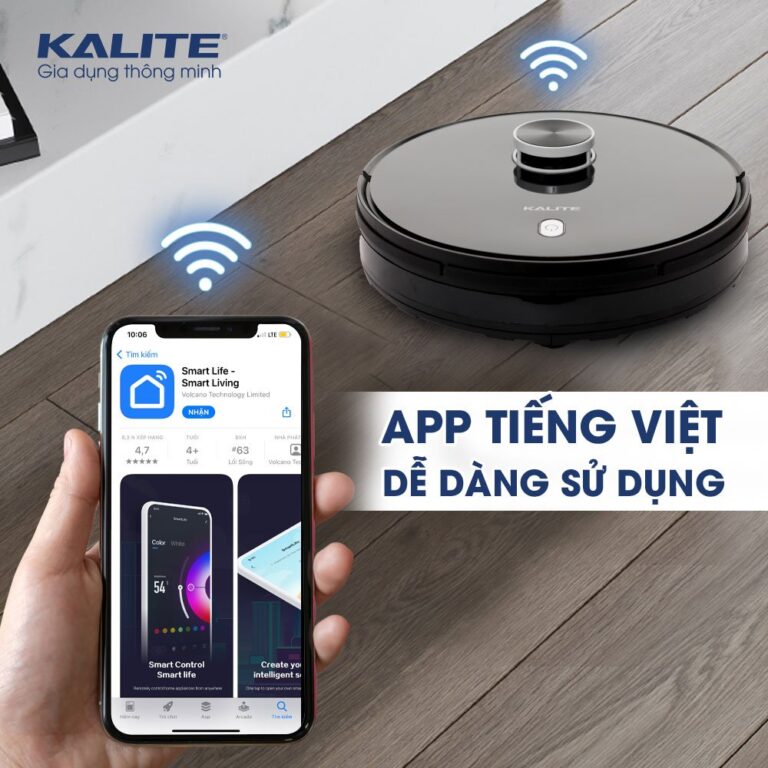 Robot hút bụi Kalite KVC 2171, công suất hút 2300 PA, kết nối wifi, app tiếng Việt, máy hút bụi lau nhà điều khiển bằng giọng nói, dung lượng pin 3200 mAh, hàng chính hãng