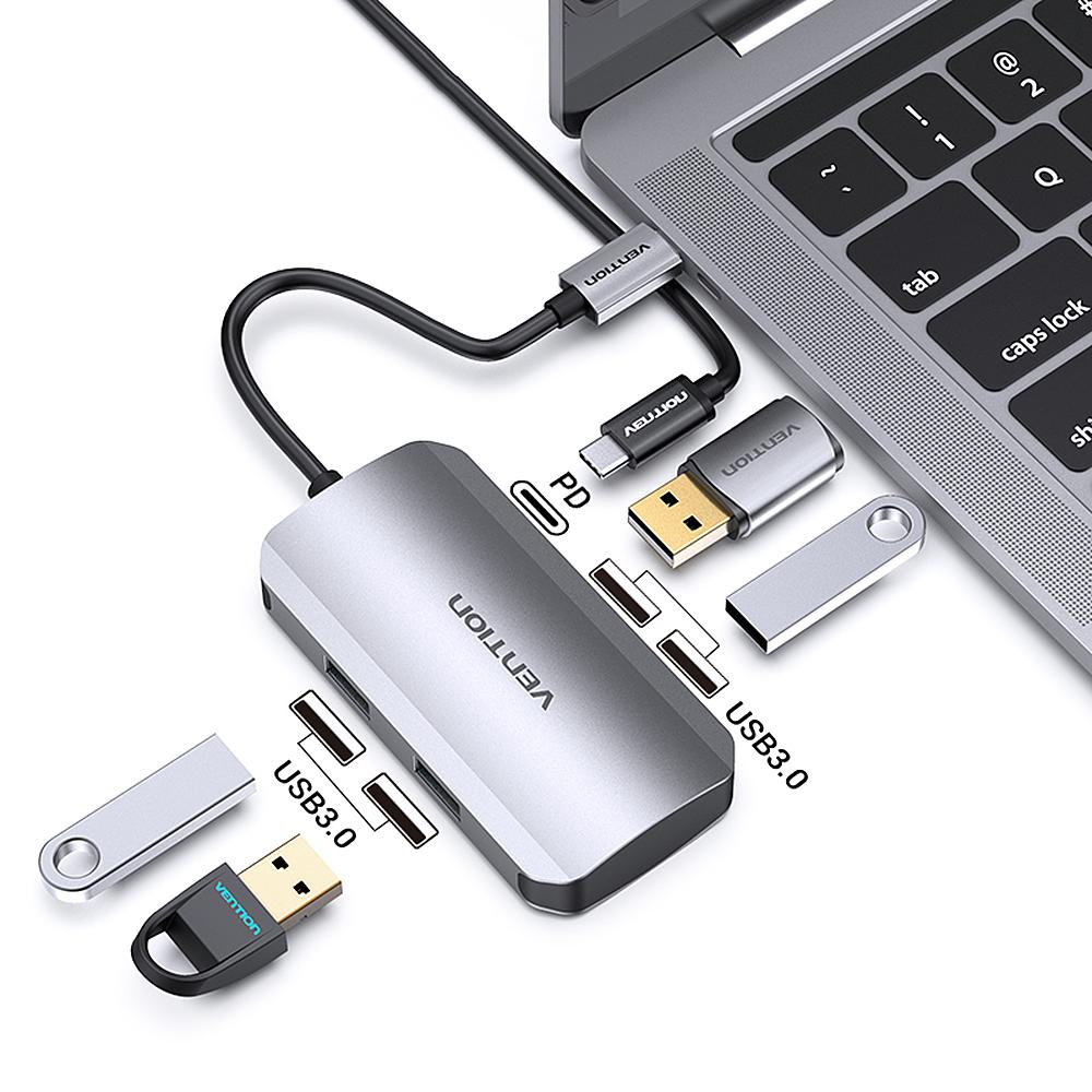 Bộ chuyển đổi HUB USB-C HUB Type-C sang 4 * USB 3.0 + PD Máy tính xách tay PC