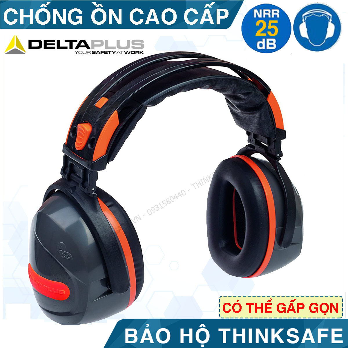 Chụp tai chống ồn Deltaplus Yas Marina điều chỉnh được độ cao có thể gấp gọn - Safety Ear Muff Yas Marina - Hàng nhập khẩu