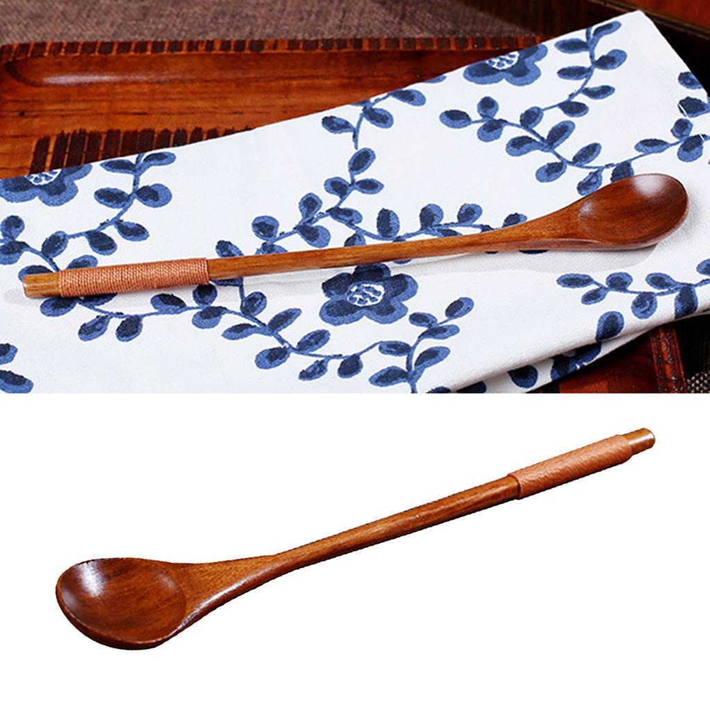 2-5pack Wooden Spoon Soup Ladle Dessert Ice Cream Tea Coffee Spoon F Dark Brown