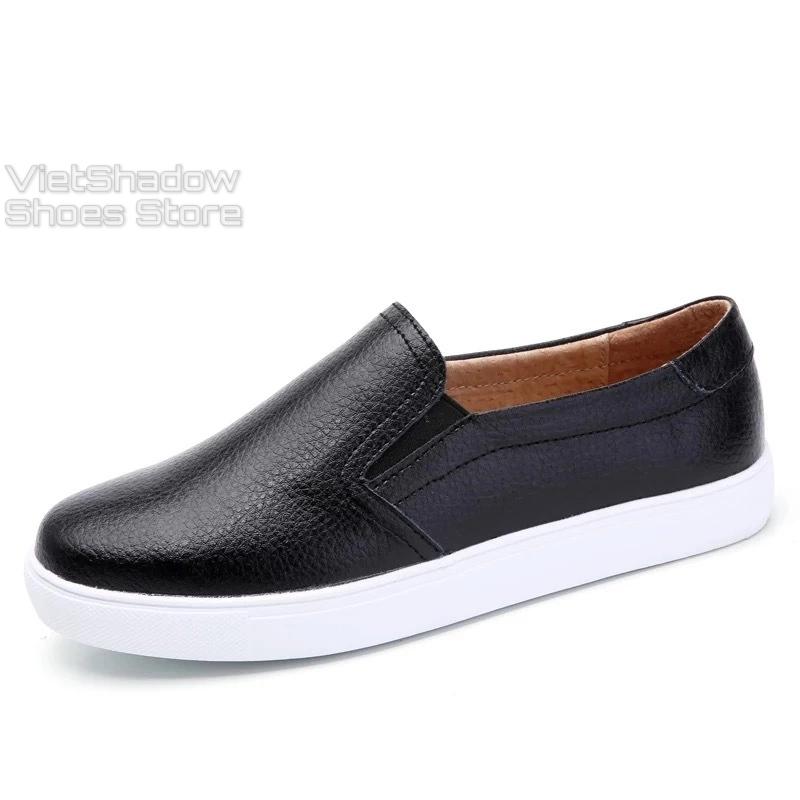 Slip on nữ da bò - Giày lười da nữ dáng classic - Chất liệu bò màu (đen) và (trắng) - Mã SP 301