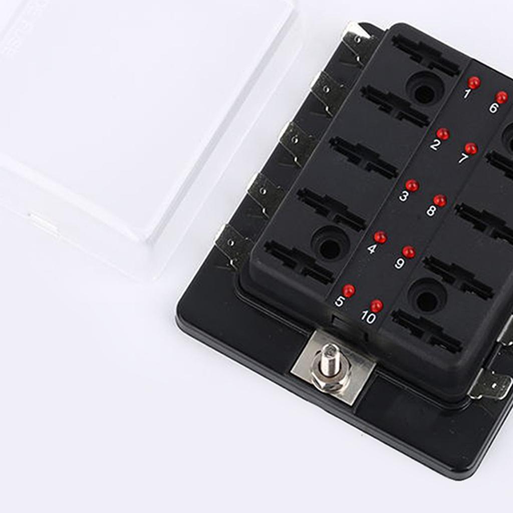 DC12V/24V 10 Way Standard Blade Fuse Box Holder for Car Boat Marine