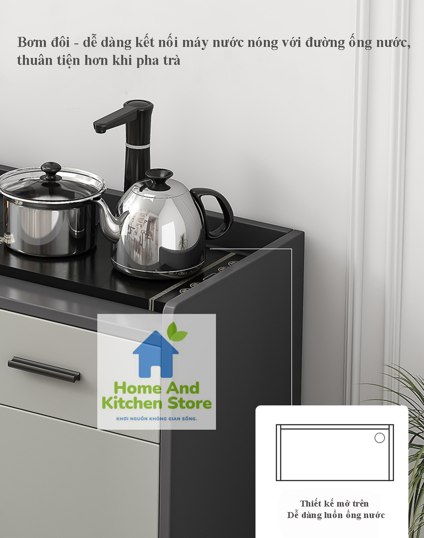 Tủ bếp - tủ trà thông minh tích hợp ĐUN NƯỚC TỰ ĐỘNG giúp thuận tiện khi pha trà,  tủ trà di động kèm bếp đun nước