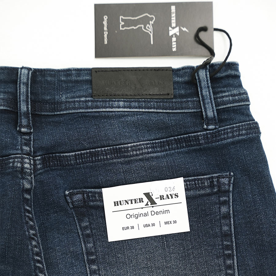 Quần Short Jeans Nam Cao Cấp HUNTER X-RAYS Form Slimfit Thun Mài Sờn Màu Xanh Đậm S36