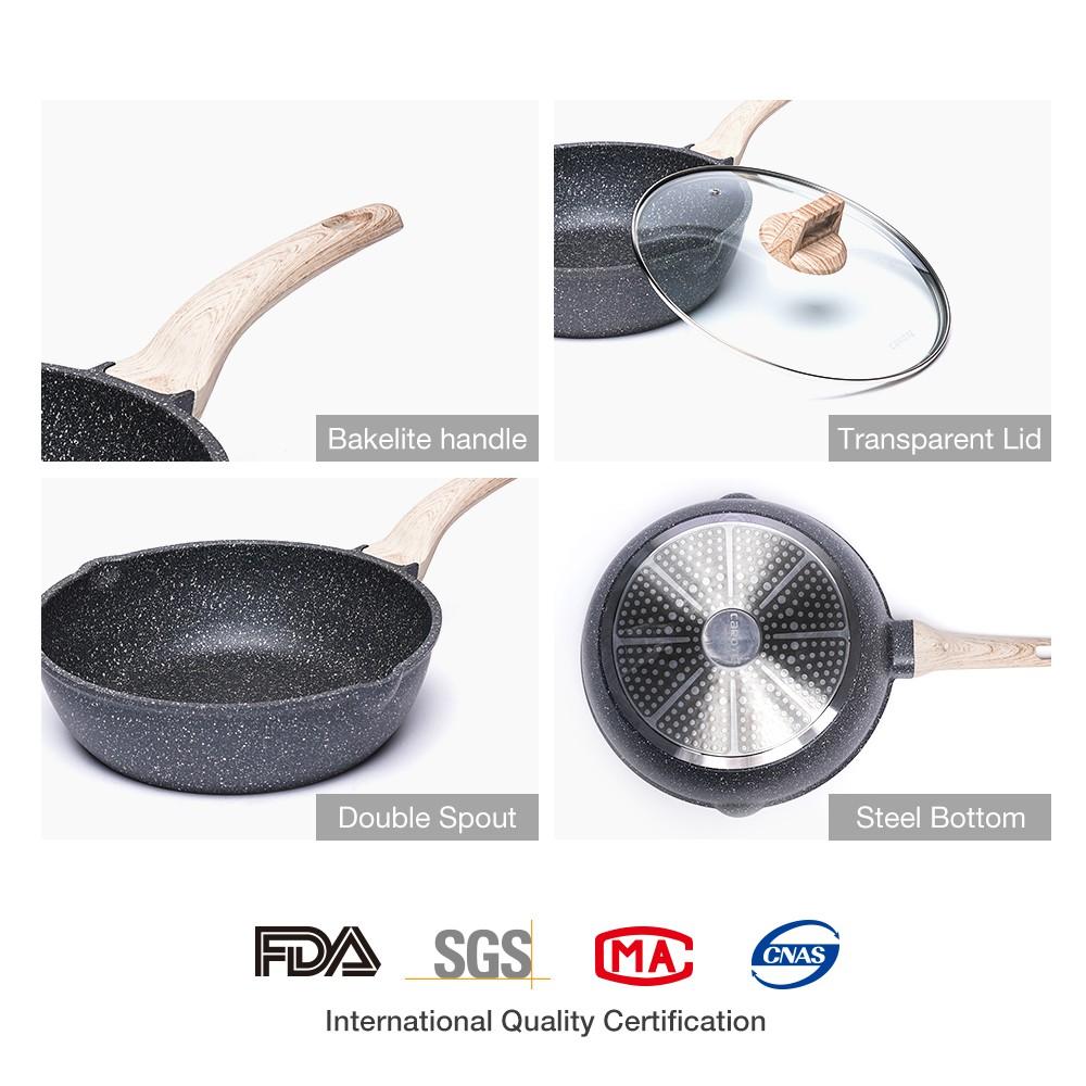 Chảo sâu lòng chống dính Carote Essential Woody Frying Wok 24/28/30/32cm Chảo sâu lòng có nắp Phủ chống dính