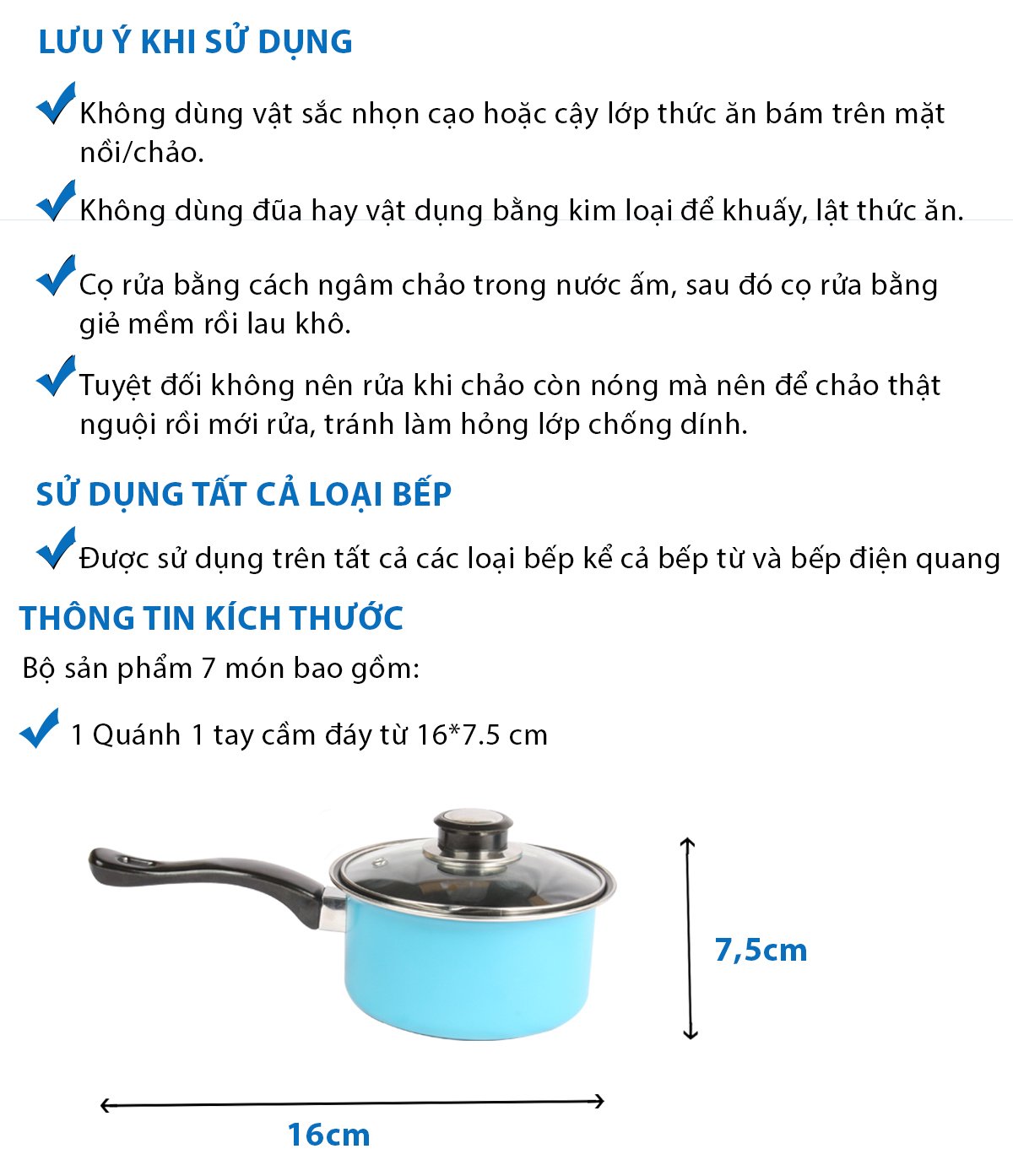 Quánh chống dính đáy từ 1 tay cầm The Best Cook Ware size 18cm dùng được tất cả các loại bếp (Induction)