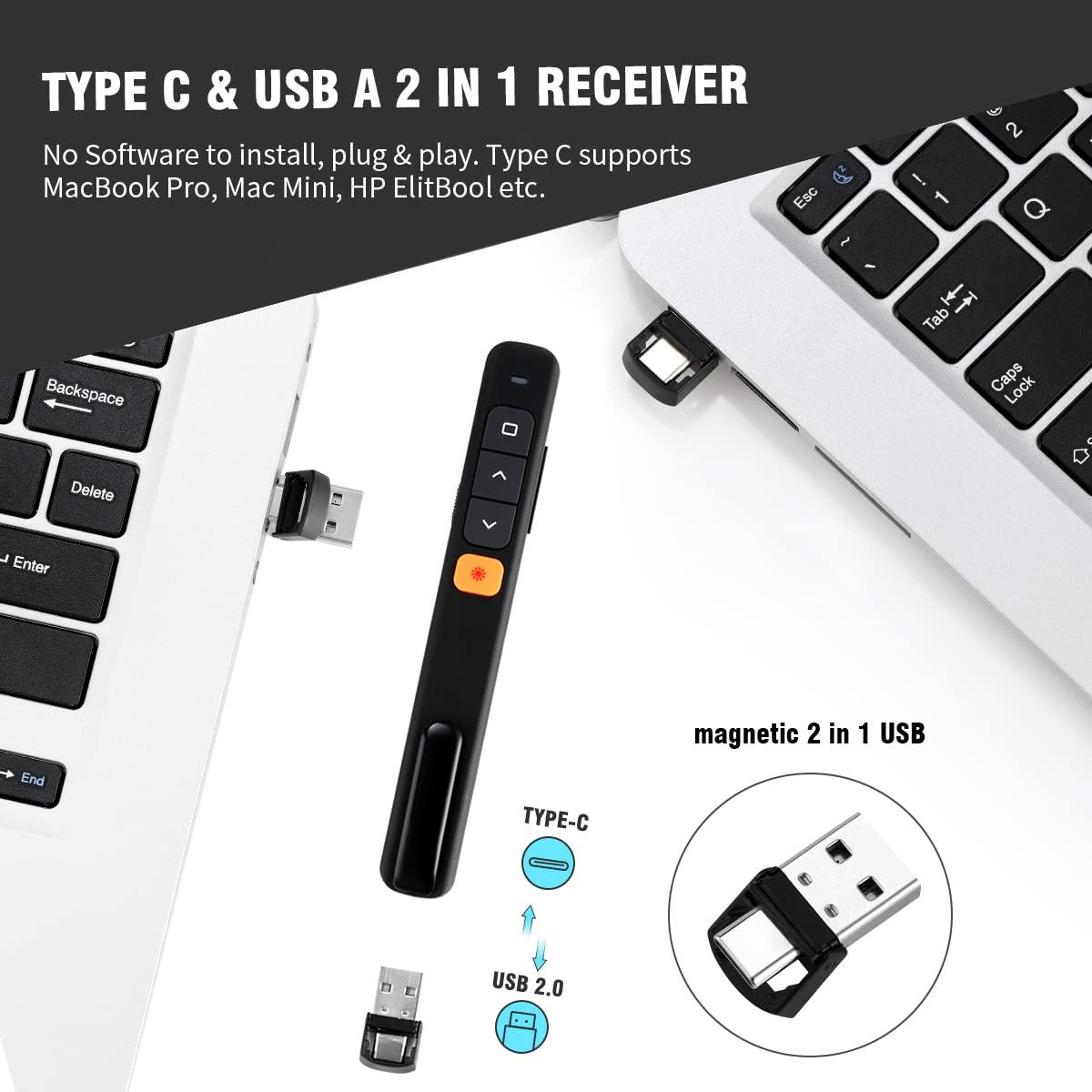 Công cụ trình chiếu USB A Con trỏ laser 2 trong 1 Người thuyết trình Điều khiển âm lượng từ xa