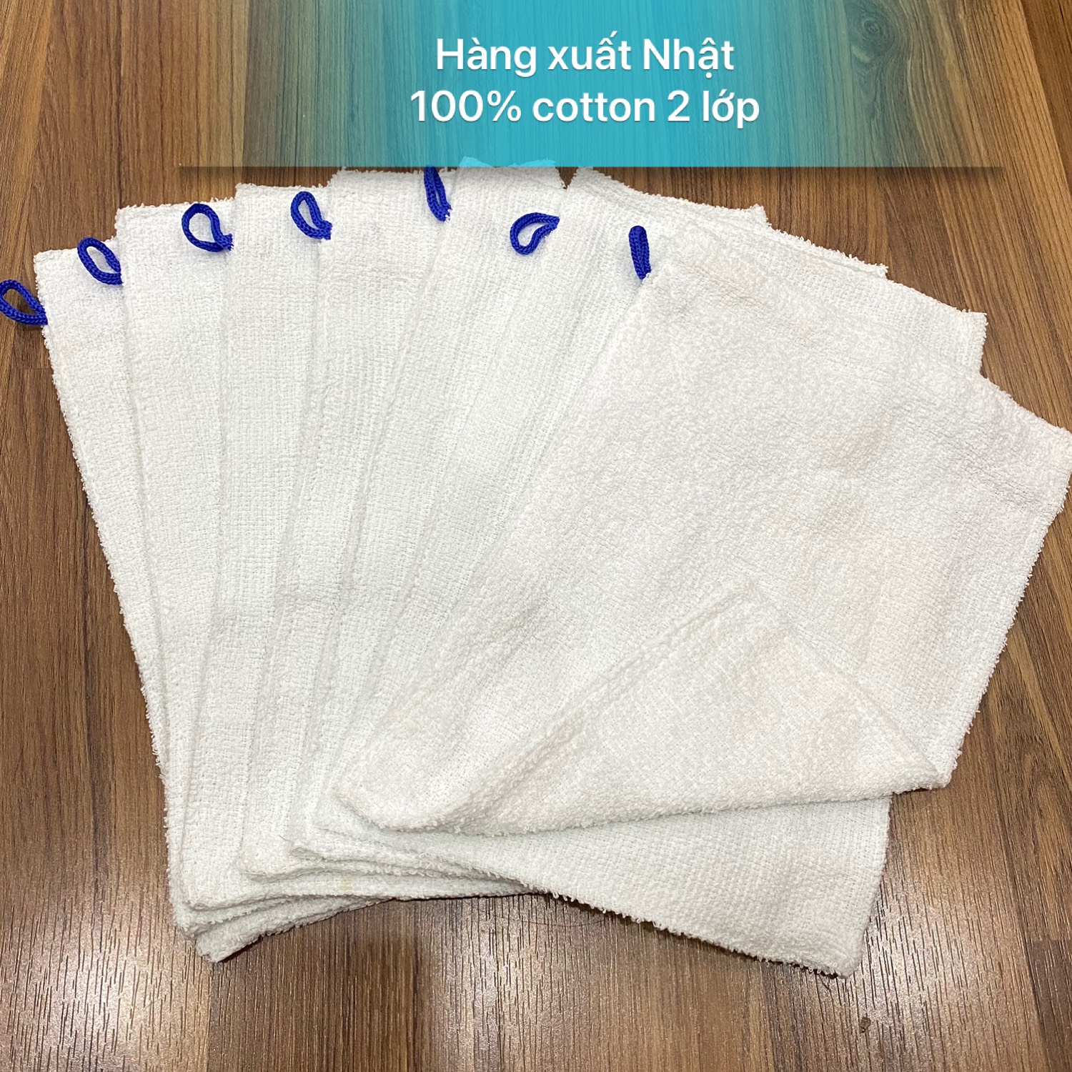 Sét 5 Khăn lau xuất Nhật 100% cotton hàng 2 lớp dày dặn, không xổ lông thấm hút tốt KT 20x30cm-Màu trắng