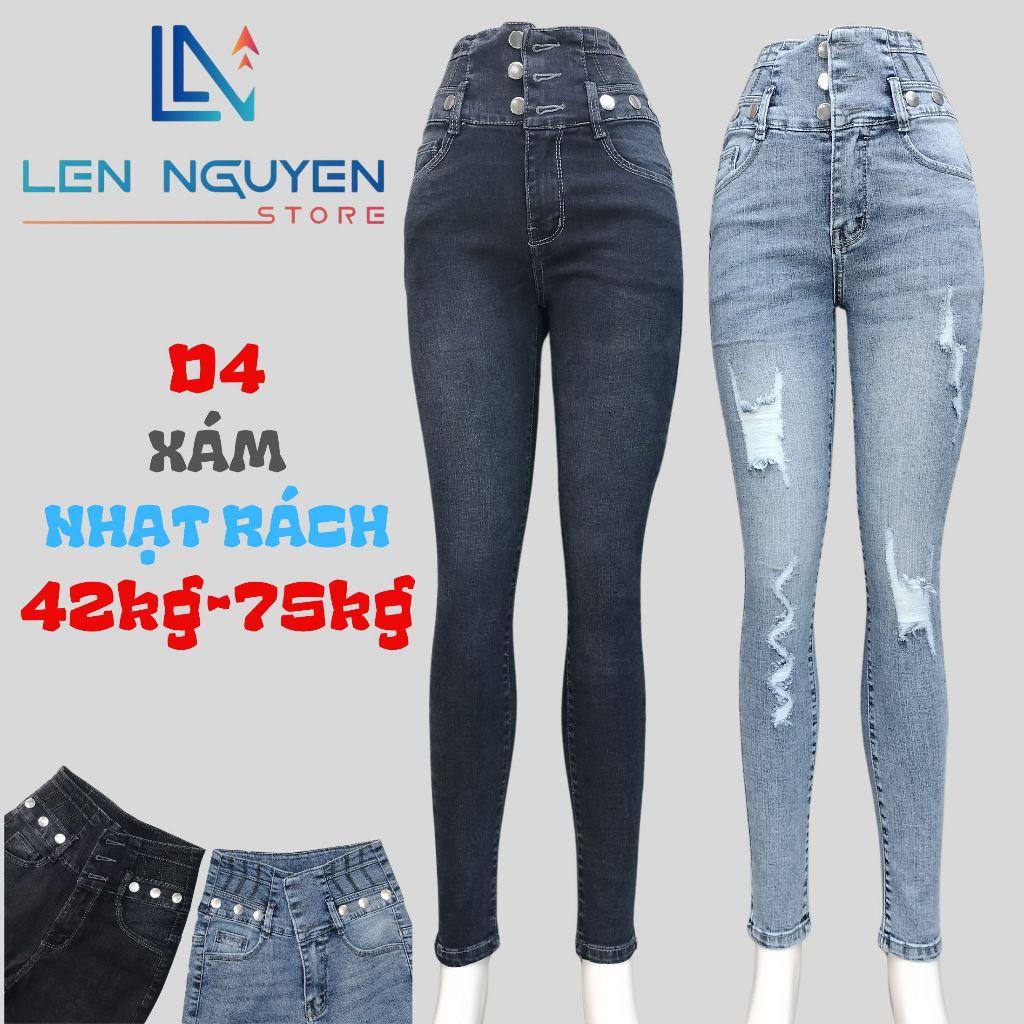 D4_Quần jean nữ, dài, lưng cao, quần bò nữ dáng ôm, quần rin nữ có big size, cho 42kg đến 75kg,LEN NGUYEN STORE - Xám