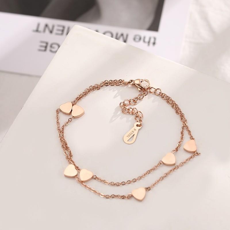 Vòng đeo tay Ladies Heart Heart Ladies Vòng đeo tay với mặt dây chuyền đôi dây đeo tay cho phụ nữ Vòng đeo tay bằng thép không gỉ làm bằng titan