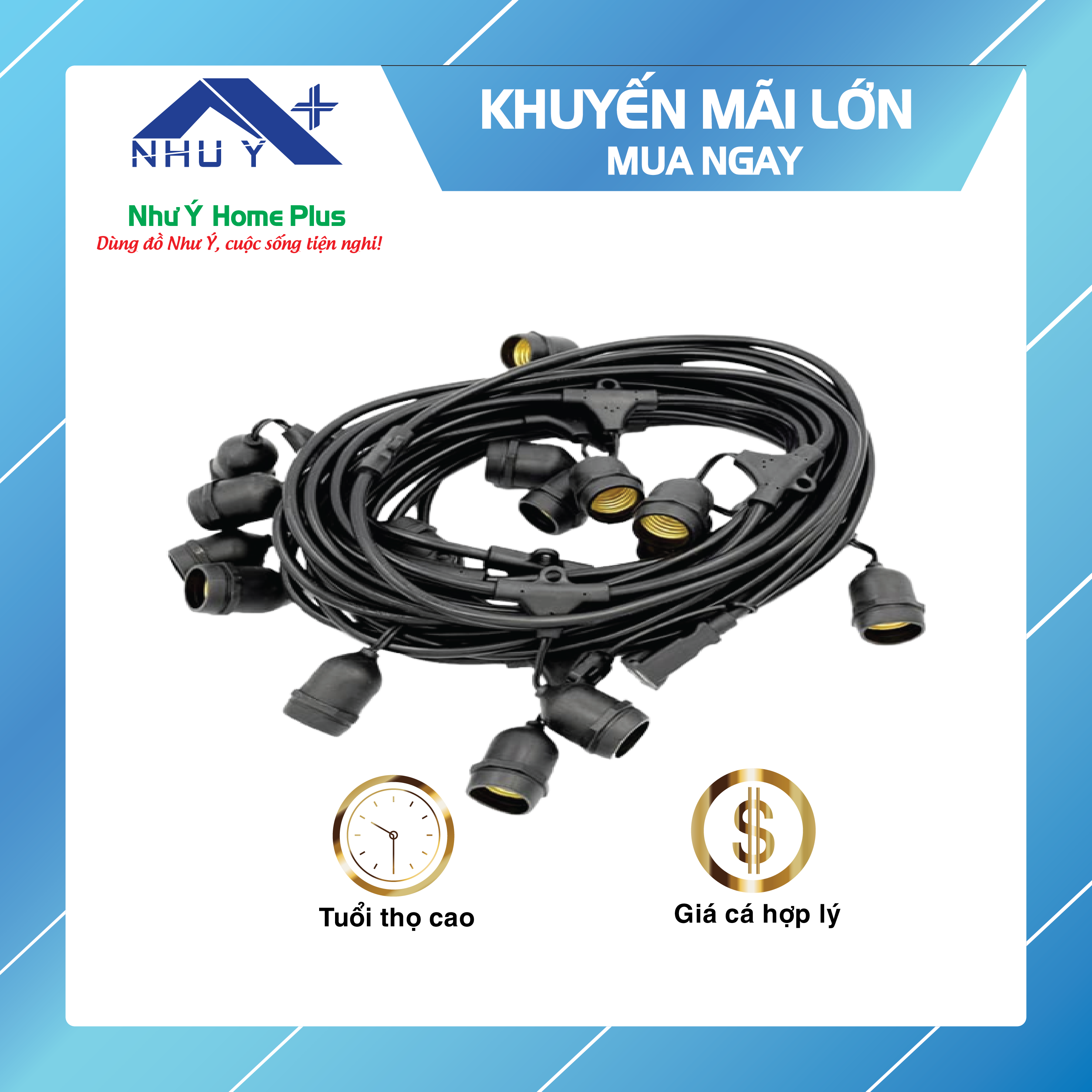 Dây đui trang trí ngoài trời 10m - 20m, dây đui chống nước, chống va đập