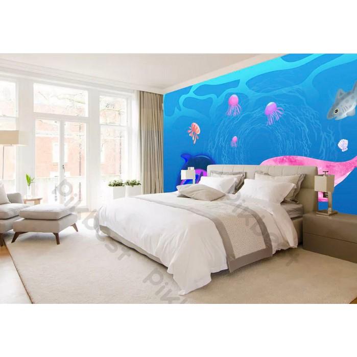 Tranh dán tường Tranh cá heo 7 màu trang trí phòng em bé, tranh dán tường 3d hiện đại MS657992