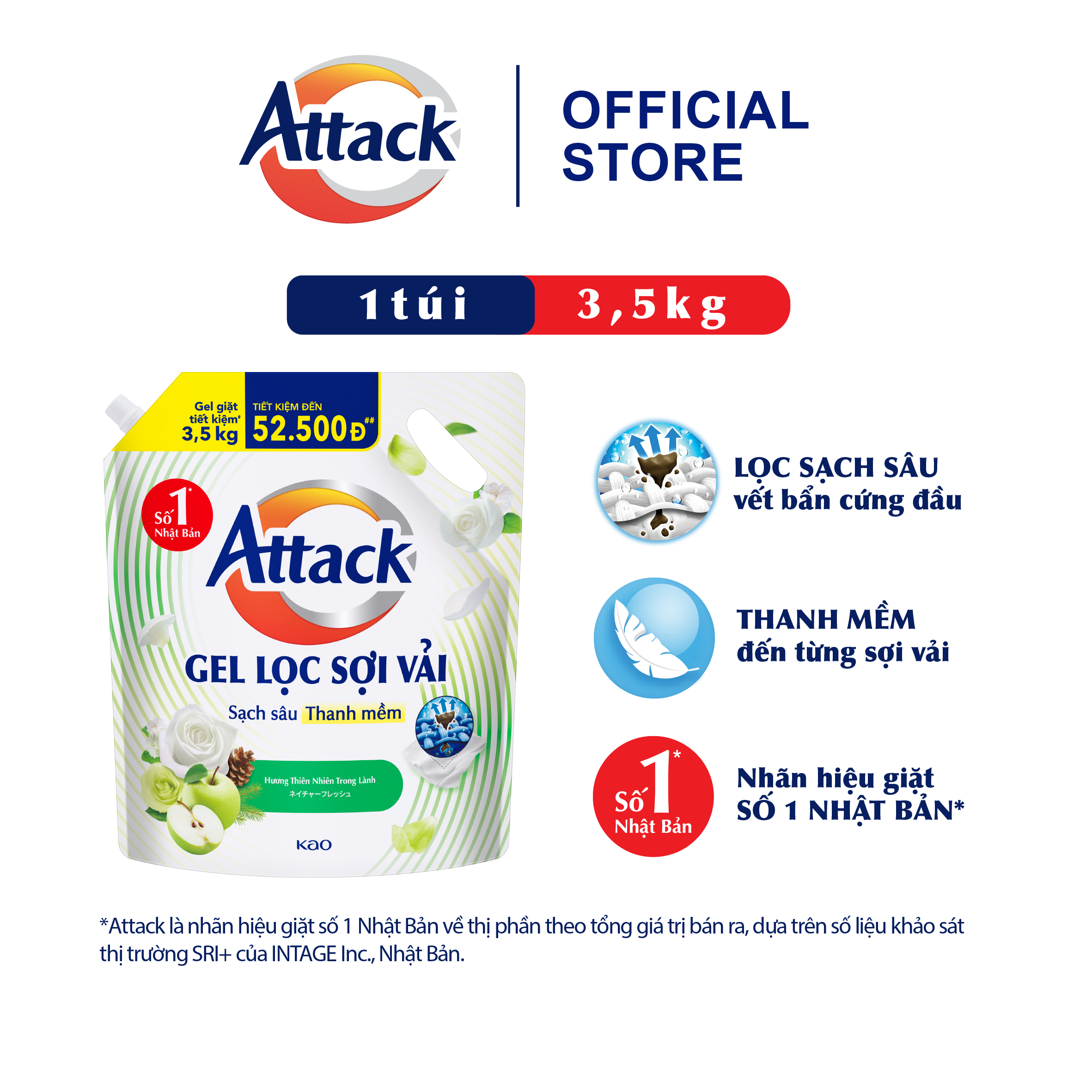 Gel Giặt Attack Hương Thiên Nhiên Trong Lành Túi 3.5Kg