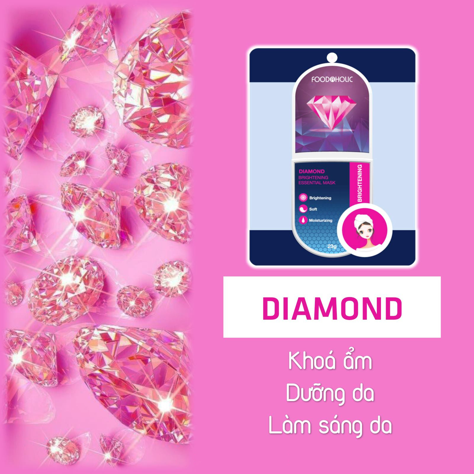 Combo 5 Mặt Nạ Dưỡng Trắng Da Kim Cương Foodaholic Diamond Brightening Essential Mask 23g x 5