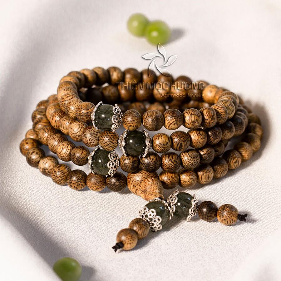 Vòng tay trầm hương tự nhiên 108 hạt mix Đá Phong Thủy - Trầm Tốc - An yên, đoạn trừ 108 phiền não