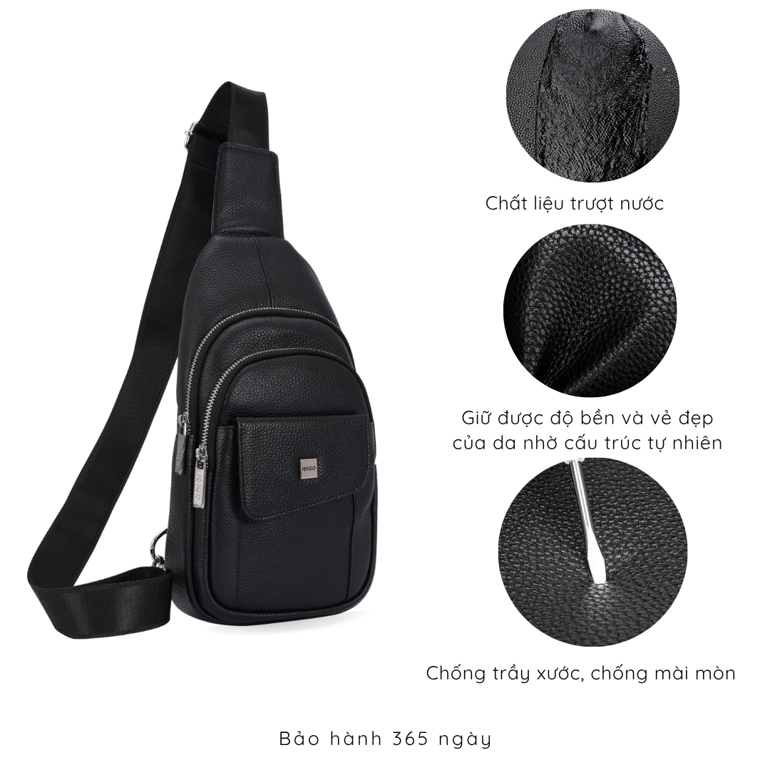Túi đeo chéo nam, túi đeo trước ngực da thật cao cấp IDIGO MB1 - 7011