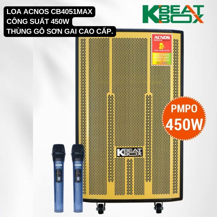 Loa kéo Acnos CB4051MAX - Loa di động chất liệu thùng gỗ sơn gai công suất 450W kèm micro hát karaoke chống hú cực chất - Hàng nhập khẩu