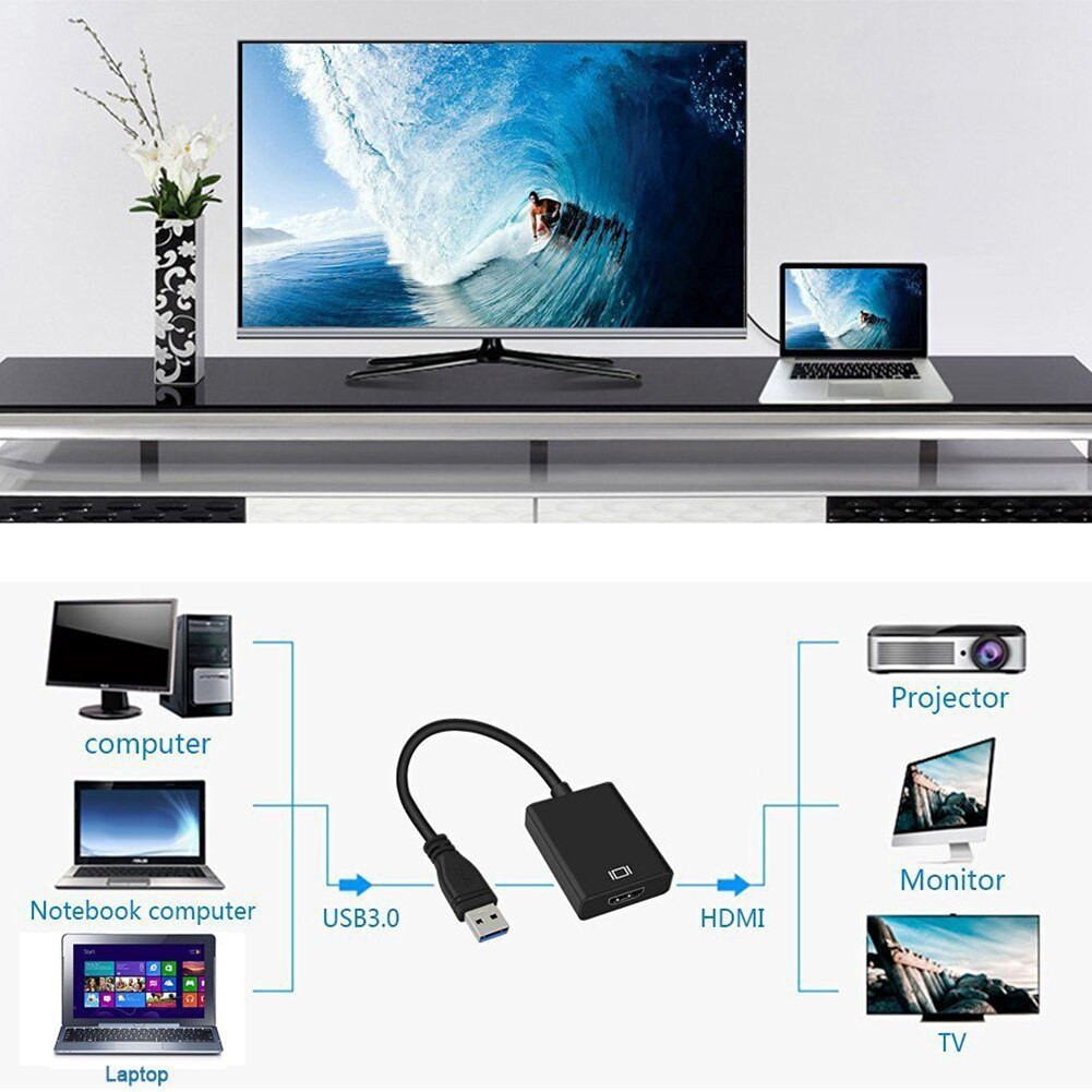 Cáp chuyển đổi tín hiệu âm thanh hình ảnh từ đầu USB 3.0 sang HDMI 1080P cho PC/Laptop/HDTV/TV