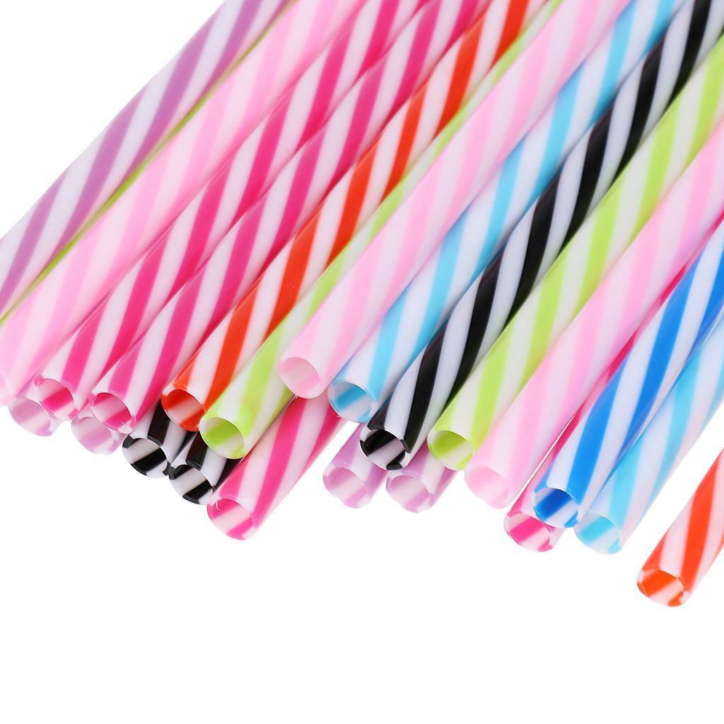 50PCS Reusable Hard Plastic Stripe Jar Straws + Brush Cocktail Drinking Bar