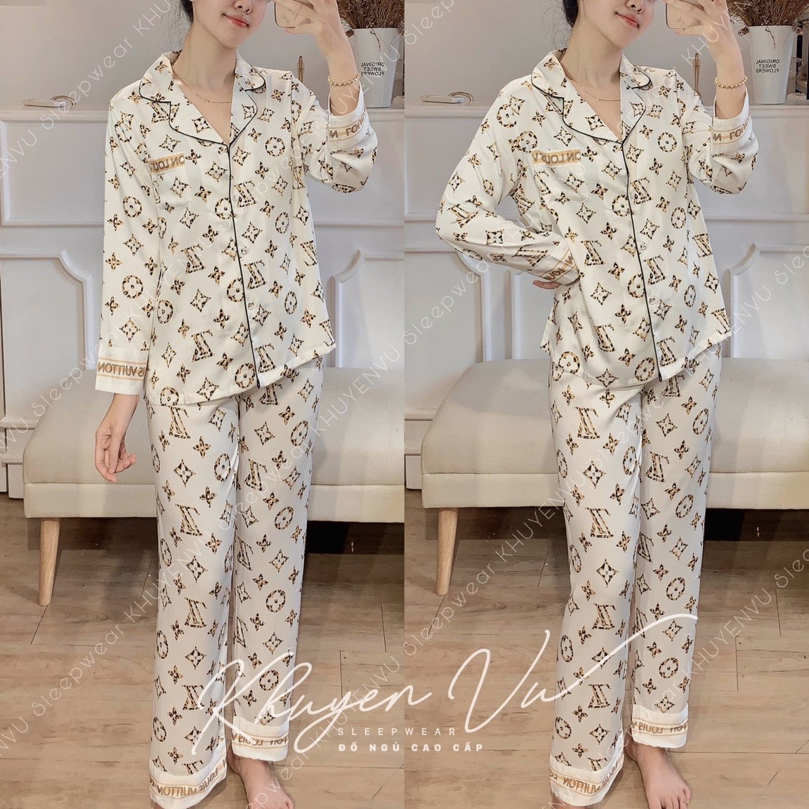 Đồ Bộ Ngủ Pijama Mặc Nhà Tay Dài Quần Dài Hàng Thiết Kế Chất Liệu Lụa Cao Cấp