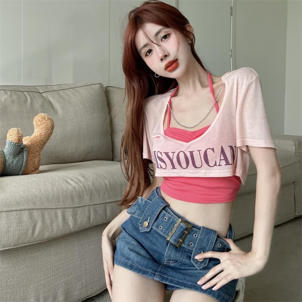 Bộ Áo Croptop Cộc Tay MSYOU Kèm Áo Yếm