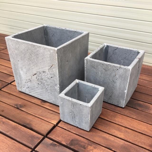 Combo 3 chậu trồng cây KT 20x20, 15x15, 10x10 ban công bằng đá ong xám tự nhiên bền đẹp