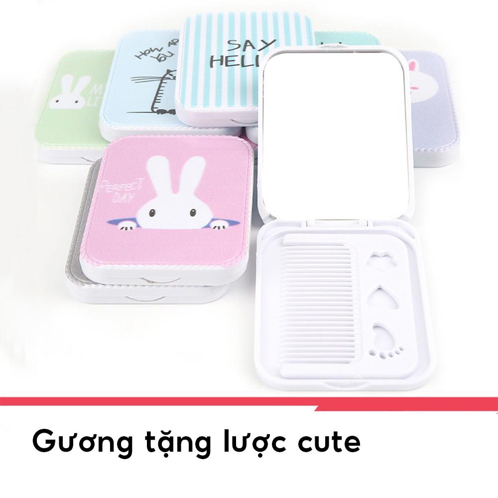 Bộ Gương Lược Chữ Nhật Pastel Cầm Tay Mini Bỏ Túi - Gương Trang Điểm Siêu Đáng yêu Duashop
