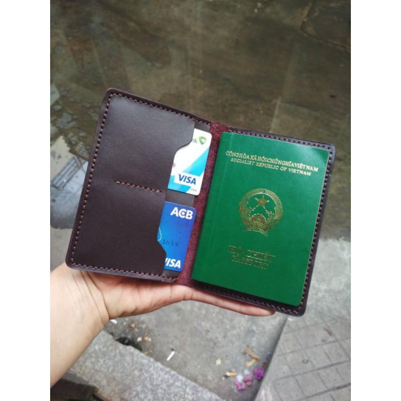 bao đựng passport, da bò thật, may thủ công